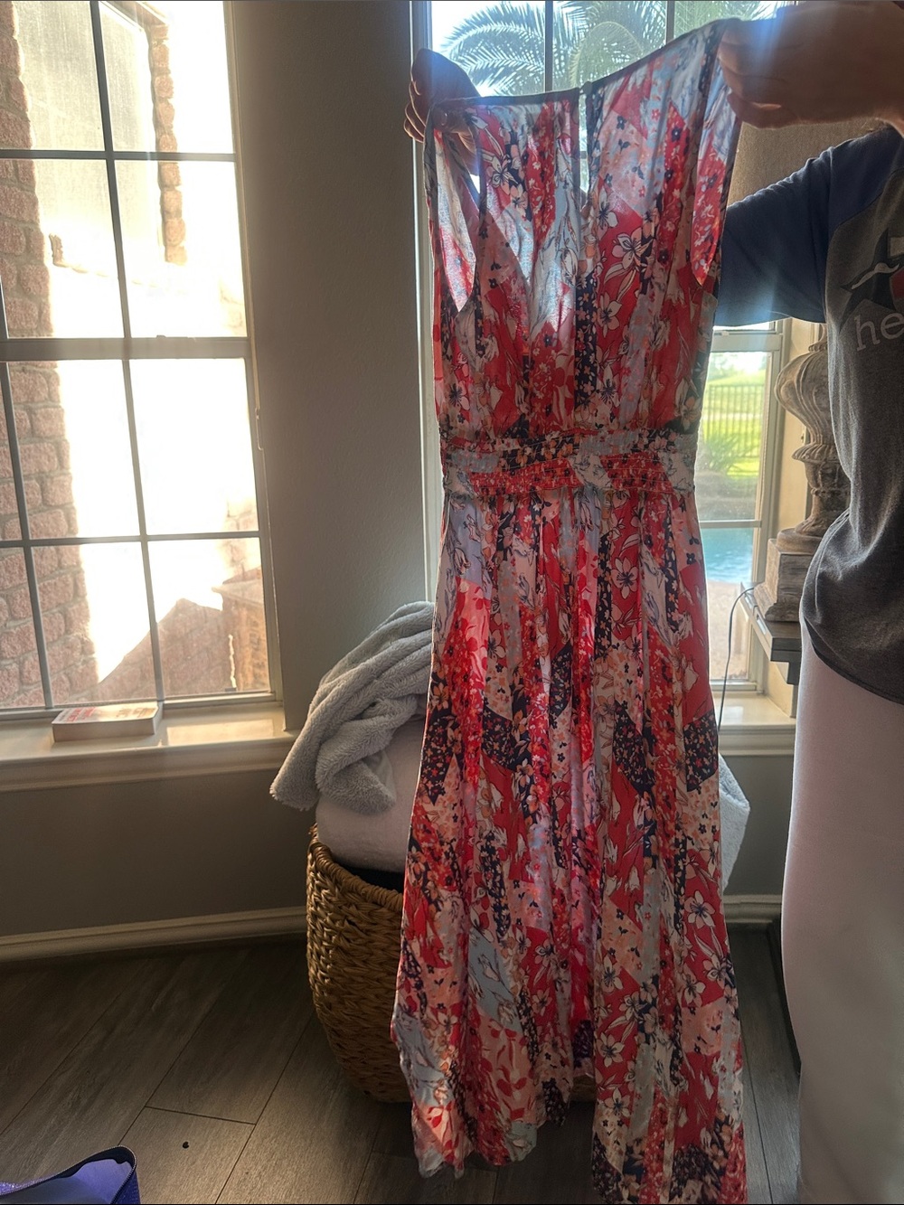 Floral Red and Pink V-Neck Maxi Dress - Picture 2 of 2